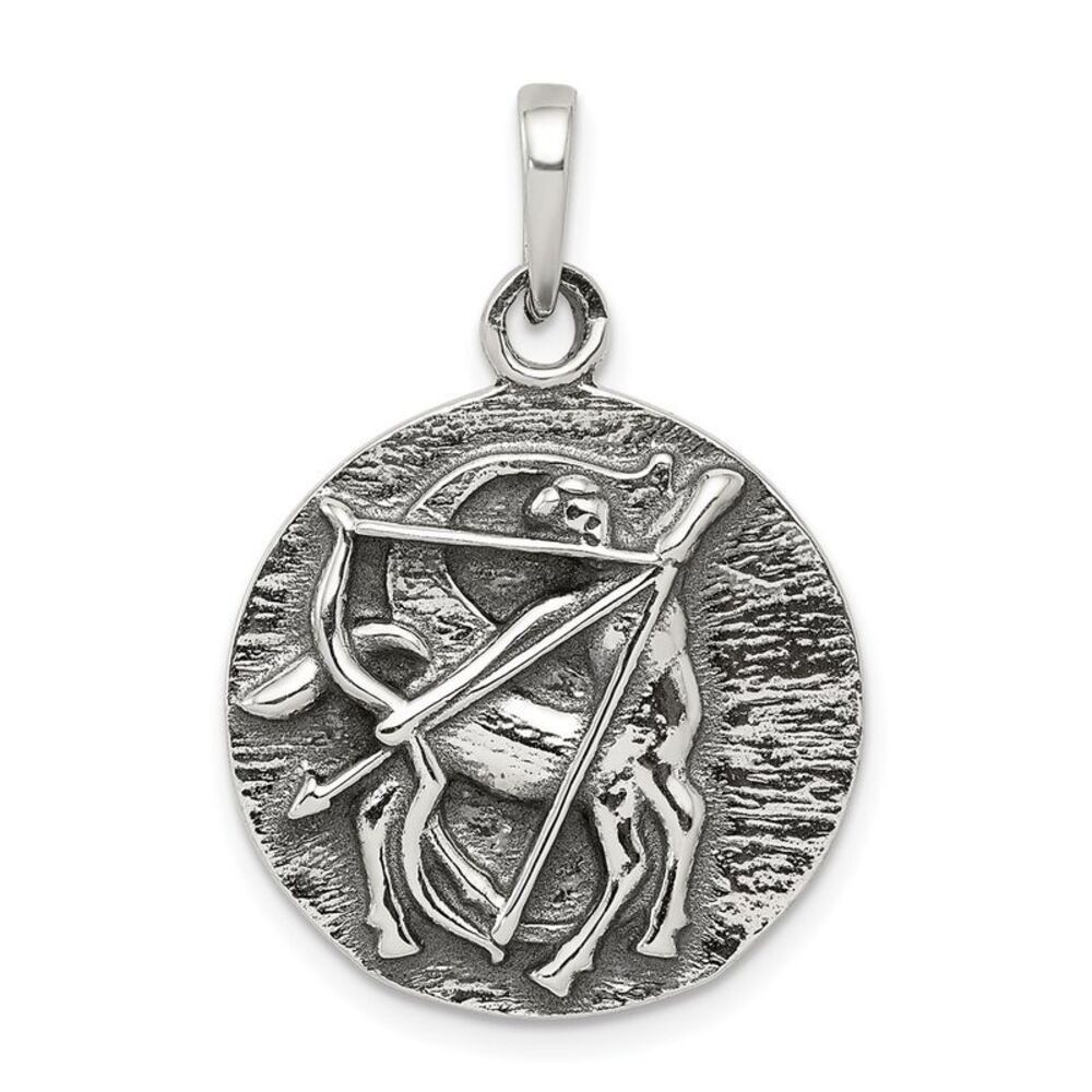 Sterling Silver Sagittarius the Archer Zodiac Circle Pendant